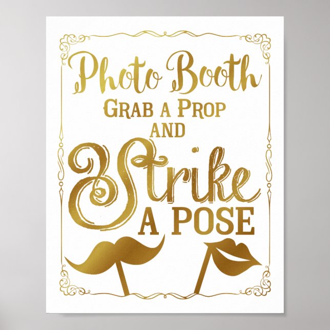 Wedding selfie photo booth sign elegant gold (Front)