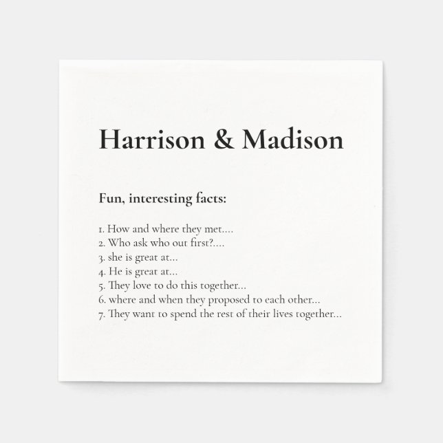 Wedding Serif names Couple Fun Facts paper Napkins (Front)