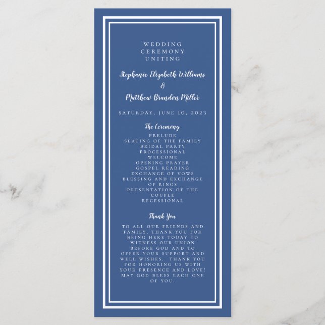 Wedding Service Ceremony Minimalist Blue Simple Programme (Front)