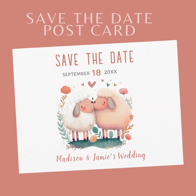 Wedding Sheep Couple Save the Date Postcard (Creator Uploaded)