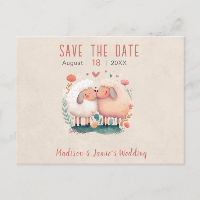 Wedding Sheep Save the Date Postcard (Front)