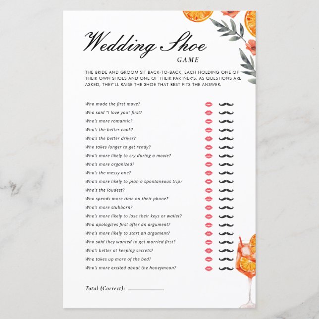 Wedding Shoe Game Aperol Spritz Bridal Shower (Front)