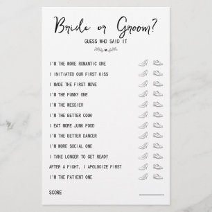 Wedding Shoe Game Bride or Groom Black & White