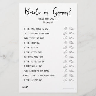 Wedding Shoe Game Bride or Groom Black & White