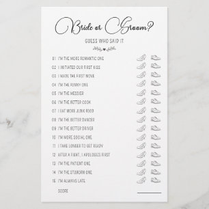 Wedding Shoe Game Bride or Groom Black & White