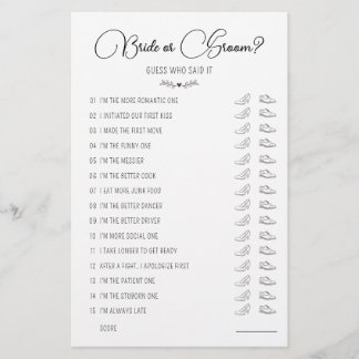 Wedding Shoe Game Bride or Groom Black & White