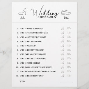 Wedding Shoe Game Questions Paper Black & White