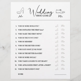 Wedding Shoe Game Questions Paper Black & White
