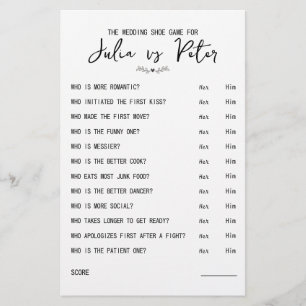 Wedding Shoe Game Questions Paper Black & White