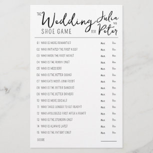 Wedding Shoe Game Questions Paper Black & White