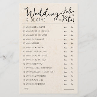 Wedding Shoe Game Questions Paper Rustic