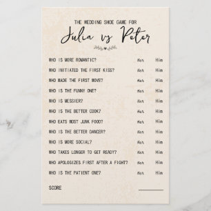 Wedding Shoe Game Questions Paper Rustic Paper