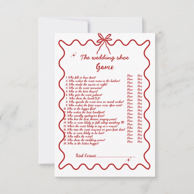  Wedding shoe Italian Bridal Shower game card (Front)