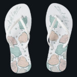 WEDDING SHOES | Modern Seashells Coral teal Flip Flops<br><div class="desc">Cute coral and teal seashell design. Handwritten calligraphy that says maid of honour - perfect for the maid of honour to wear on the beach for her bestie's wedding ceremony. Design created for TheBarefootBride™ by © WhimsicalArtwork™. This is part of a wedding stationery suite collection with matching wedding accessories also...</div>