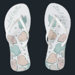 WEDDING SHOES | Modern Seashells Coral teal Flip Flops<br><div class="desc">Cute coral and teal seashell design. Handwritten calligraphy that says maid of honour - perfect for the maid of honour to wear on the beach for her bestie's wedding ceremony. Design created for TheBarefootBride™ by © WhimsicalArtwork™. This is part of a wedding stationery suite collection with matching wedding accessories also...</div>