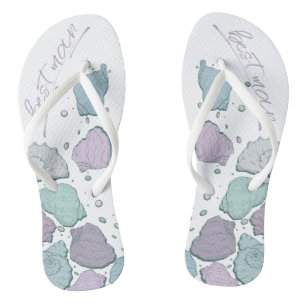 WEDDING SHOES   Modern Seashells Dusty Blue Lilac Flip Flops