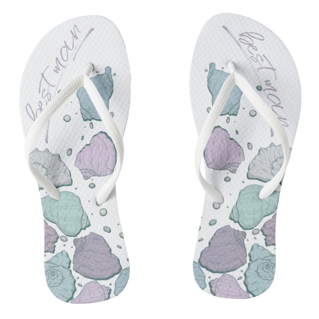 WEDDING SHOES | Modern Seashells Dusty Blue Lilac Flip Flops (Footbed)