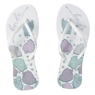 WEDDING SHOES Modern Seashells Dusty Blue Lilac Flip Flops