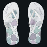 WEDDING SHOES | Modern Seashells Dusty Blue Lilac Flip Flops<br><div class="desc">Funky dusty blue and lilac seashell design. Handwritten calligraphy that says groom - perfect for the groom to wear on the beach for his beach wedding ceremony. Design created for TheBarefootBride™ by © WhimsicalArtwork™. This is part of a wedding stationery suite collection with matching wedding accessories also baby shower and...</div>
