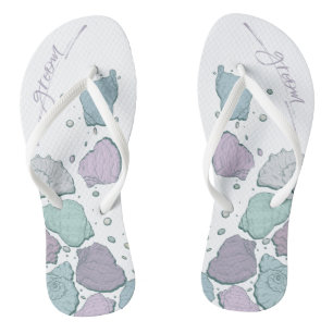 WEDDING SHOES   Modern Seashells Dusty Blue Lilac Flip Flops