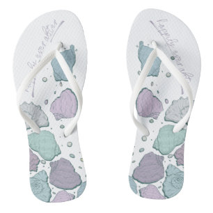WEDDING SHOES   Modern Seashells Dusty Blue Lilac Flip Flops