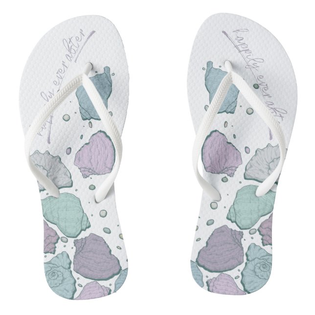 WEDDING SHOES | Modern Seashells Dusty Blue Lilac Flip Flops (Footbed)
