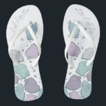 WEDDING SHOES | Modern Seashells Lilac Dusty Blue Flip Flops<br><div class="desc">Cute dusty blue and plum lilac seashell design. Handwritten calligraphy that says maid of honour - perfect for the maid of honour to wear on the beach for her bestie's wedding ceremony. Design created for TheBarefootBride™ by © WhimsicalArtwork™. This is part of a wedding stationery suite collection with matching wedding...</div>