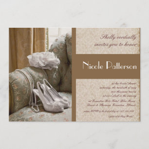 wedding shoes pearls bridal shower invitation
