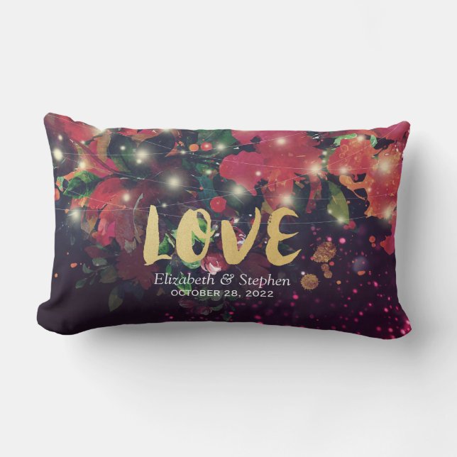 Wedding Showe Floral String Lights Purple Sparkle Lumbar Cushion (Front)