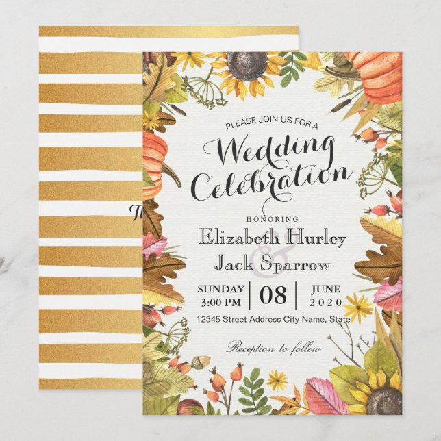 Wedding Shower Autumn Fall Maple Leaves Pumpkin Invitation (Front/Back)