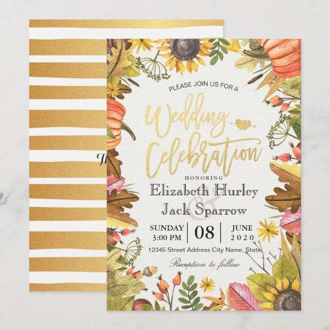 Wedding Shower Autumn Fall Maple Leaves Pumpkin Invitation (Front/Back)