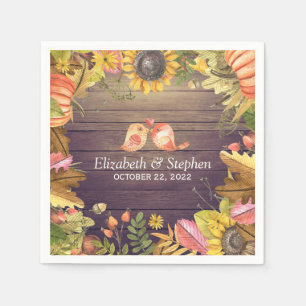 Wedding Shower Autumn Maple Leaves Pumpkins Wood Napkin