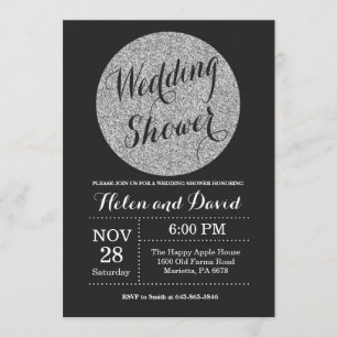 Wedding Shower Black and Silver Glitter Invitation