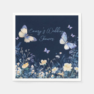 Wedding Shower Blue and White Floral Butterflies Napkin
