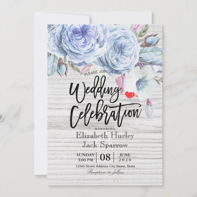 Wedding Shower Bohemian Floral Feather Rustic Wood Invitation (Front)
