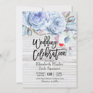 Wedding Shower Bohemian Floral Feather Rustic Wood Invitation