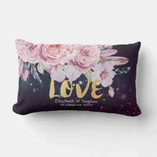 Wedding Shower Boho Floral Feather & Purple Lights Lumbar Cushion