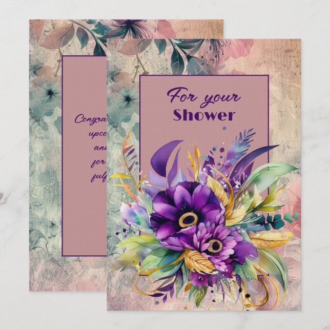 Wedding Shower Bouquet of Purple Flowers Card (Front/Back)