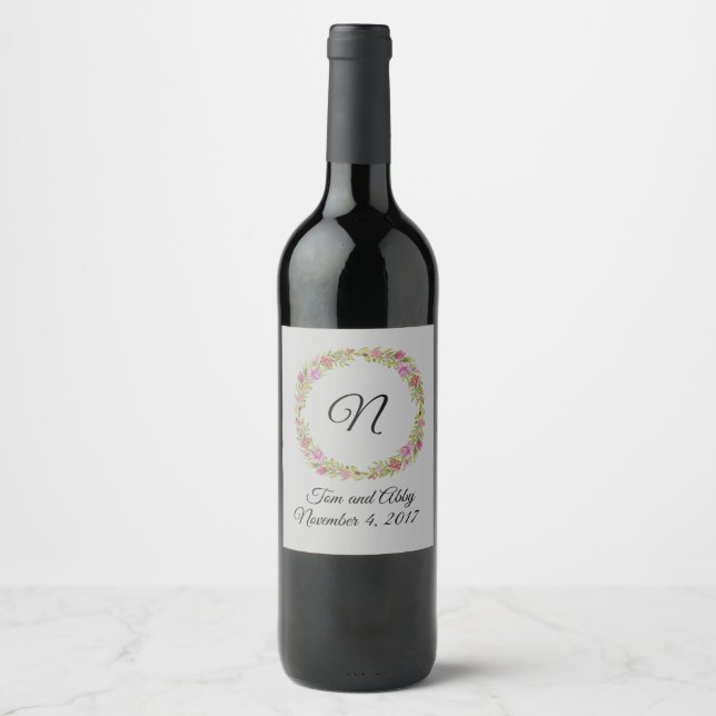 Wedding Shower Bridal Shower Monogram Wine Label (Front)