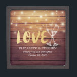 Wedding Shower Champagne Glasses Wood String Light Gift Box<br><div class="desc">Modern Wedding Gift Box Templates - Elegant Gold Lettering Script,  Vintage Champagne Glasses and String Lights on Rustic Wood Background.
A Perfect Design for your Big Day. All text style,  colours,  sizes can be modified to fit your needs!</div>