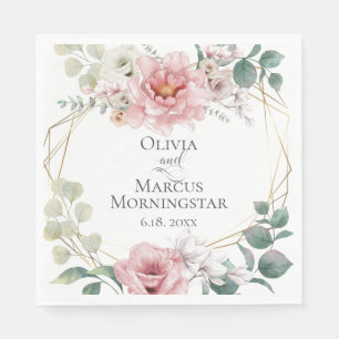Wedding Shower   Cherry Blossom Pink Peony Flowers Napkin