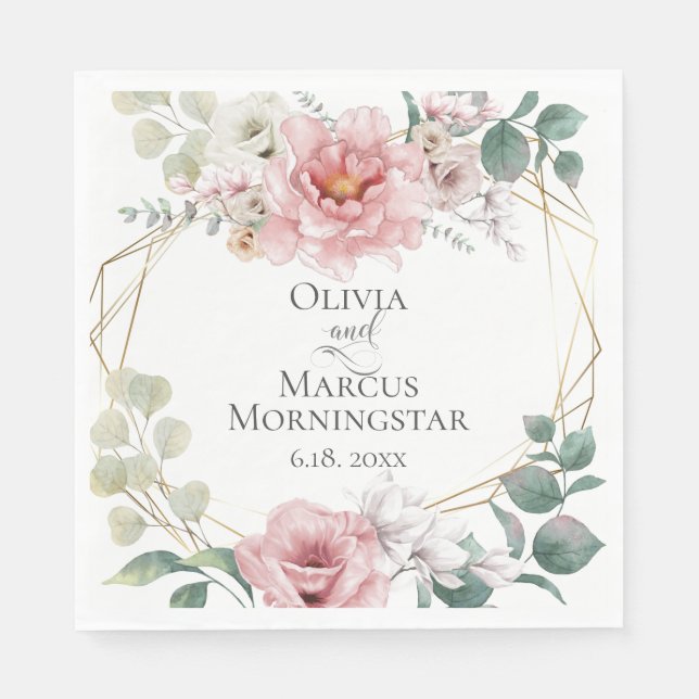 Wedding Shower | Cherry Blossom Pink Peony Flowers Napkin (Front)