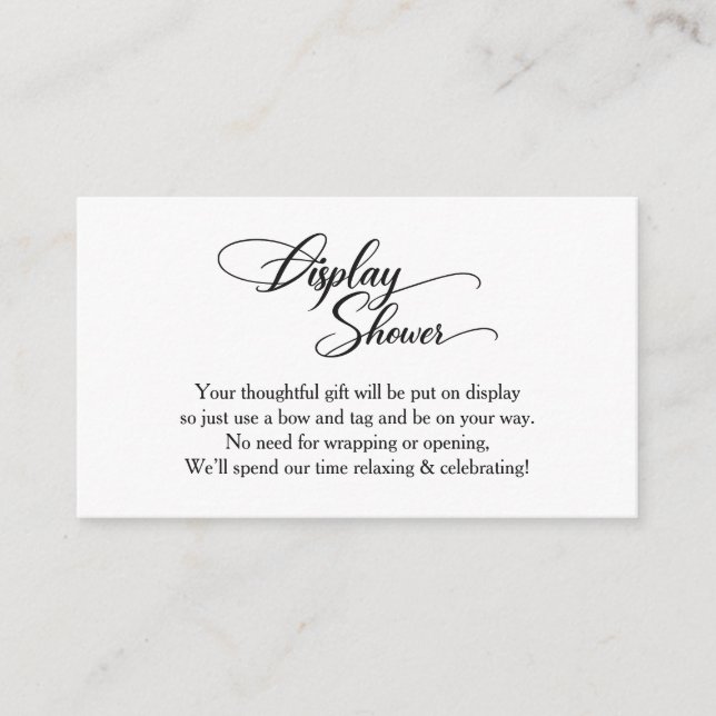 Wedding Shower Display Minimal Black Enclosure  Card (Front)