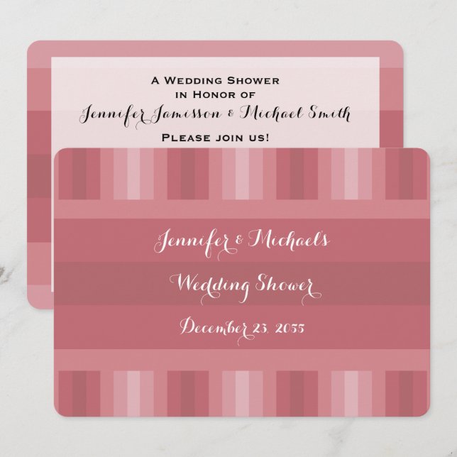 Wedding Shower Dusty Rose Stripe Invitation (Front/Back)