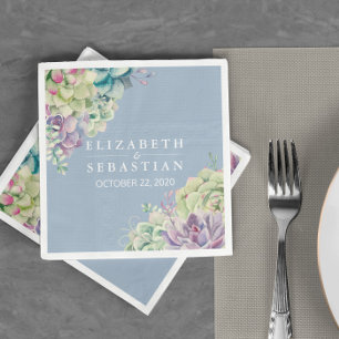 Wedding Shower Elegant Watercolor Succulent Plants Napkin