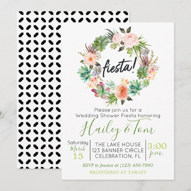 Wedding Shower Fiesta Succulent Wreath Invitation (Front/Back)