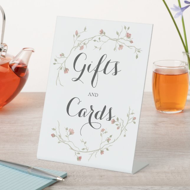 Wedding Shower Gifts & Cards Blush & Sage Flowers Pedestal Sign (In SItu)