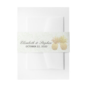 Wedding Shower Gold Foil Pineapples Damask Paper Invitation Belly Band