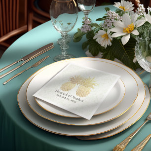 Wedding Shower Gold Foil Pineapples Damask Paper Napkin