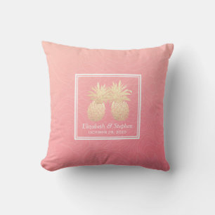 Wedding Shower Golden Pineapple Couple Pink Roses Cushion
